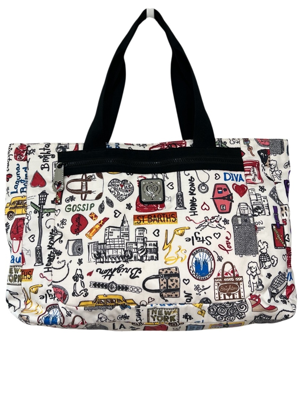 Brighton Travel Tote Bag City Collage Print Matching Zip Pouch Rare Retired - Picture 1 of 16